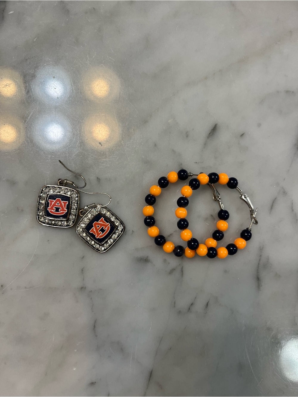 Auburn-Inspired Orange and Navy Beaded Hoop Earrings and Stud Dangle Set